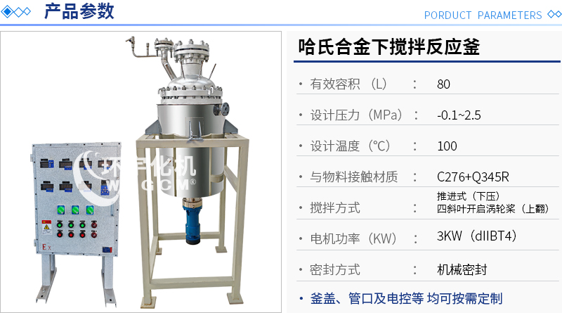 哈氏合金下搅拌反应釜