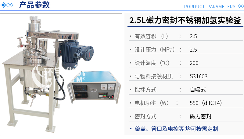 2.5L磁力密封不锈钢加氢实验釜