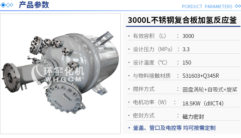 3000L不锈钢复合板加氢反应釜