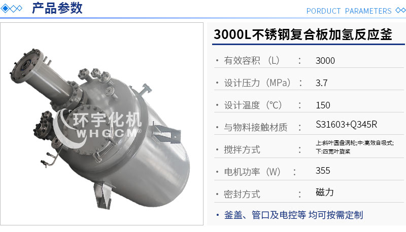 3000L不锈钢复合板加氢反应釜